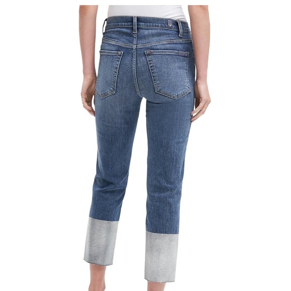 NWOT 7 for all Mankind Bair high waisted crop straight jeans with‎ silver detail - Picture 1 of 5